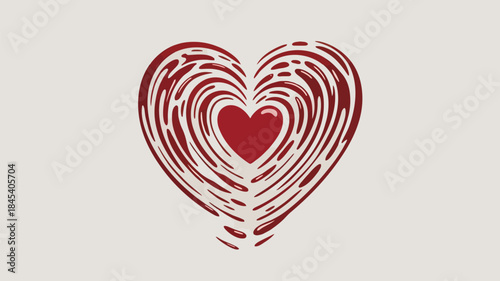 Minimalist flat illustration of a red heart with spiral design on white background for love and valentines day concept