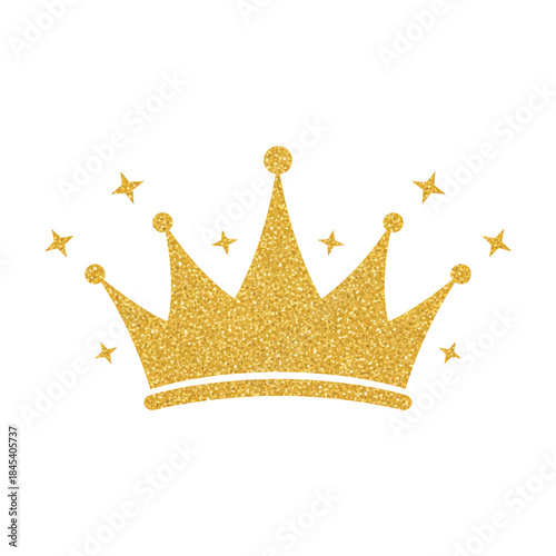 Golden glitter royal princess crown with stars icon decoration vector illustration.