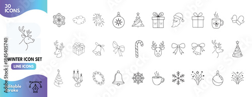 Winter and Christmas Holiday Line Icons Set