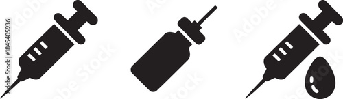 Syringe and vaccine icons set for medical injection and immunization