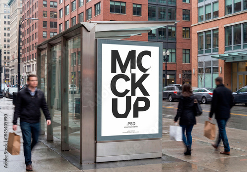 Street Bus Shelter Poster Mockup