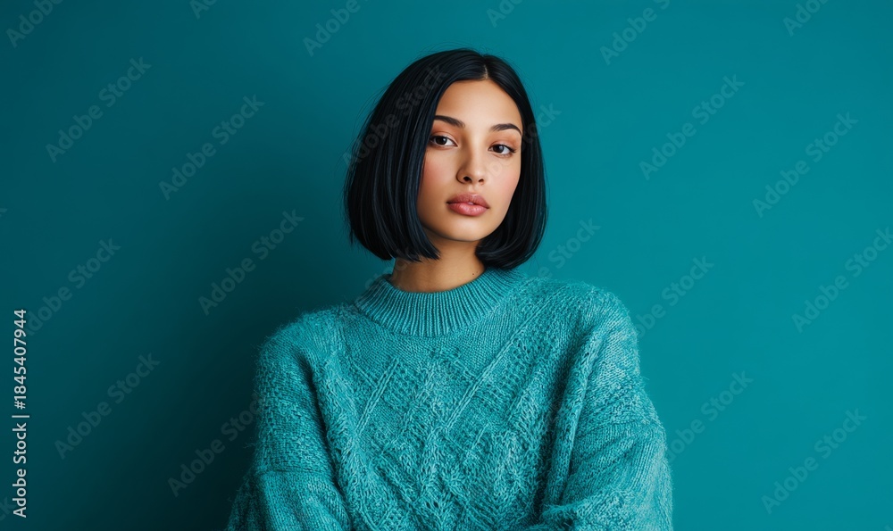 Fototapeta premium A woman wearing a blue sweater