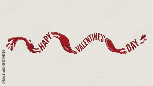 A looping ribbon of liquid forms happy valentine's day message on beige background