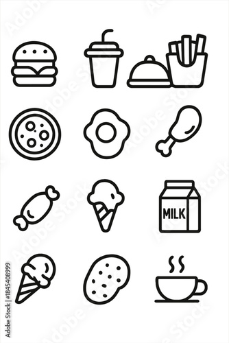 Popular food and drink outline icons set for menus and mobile applications