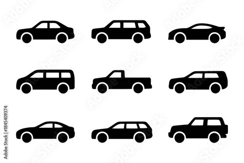 Car types isolated vector silhouette illustration