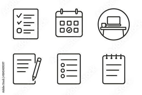 Checklist calendar with desk icons on white background