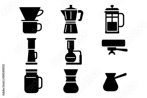 Coffee brewing methods icons for cafe
