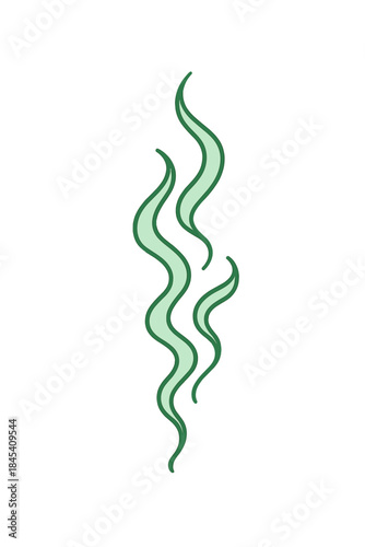 Rising green wavy lines symbolizing steam scent or bad odor on white background
