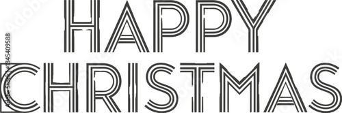 Elegant art deco style typography wishing happy christmas in bold black and gold lines on a clean white background for holiday greetings