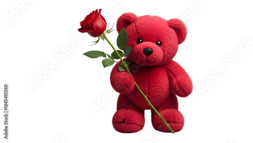 Red teddy bear with heart isolated on transparent background