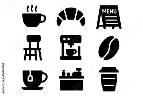 Coffee shop and cafe icons for beverages