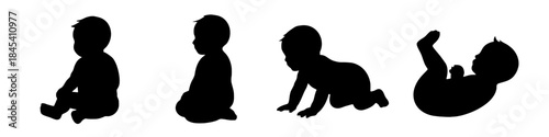 Collection of Baby Development Stages Milestone Black Silhouette