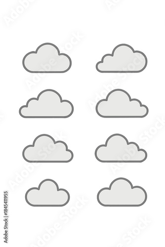Minimalist seamless pattern featuring eight stylized cloud shapes for weather design elements