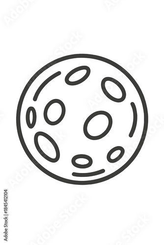 Minimalist outline drawing of the Moon showing detailed surface craters and texture