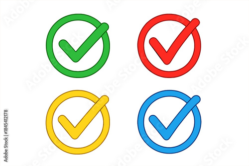 Four colorful checkmark icons for approval, success, confirmation, and completion
