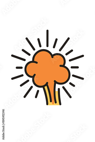Dynamic orange explosion cloud with radiating lines symbolizing sudden impact