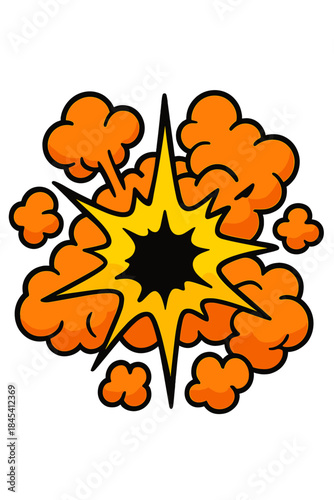Retro comic book style boom effect with yellow starburst and billowing orange smoke