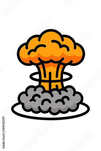 Dangerous massive atomic explosion creating a huge mushroom cloud of fire and smoke