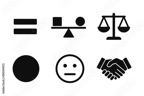 Collection of justice, equality, balance and agreement vector icons