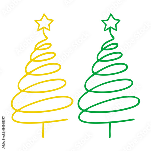 Logo con árbol de navidad con espirales y estrella para tarjetas y felicitaciones de Navidad
