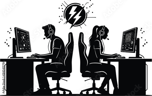 Professional Esports Gamers Team Silhouette