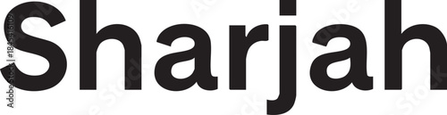Black text with the word Sharjah in a clean and modern sans-serif font