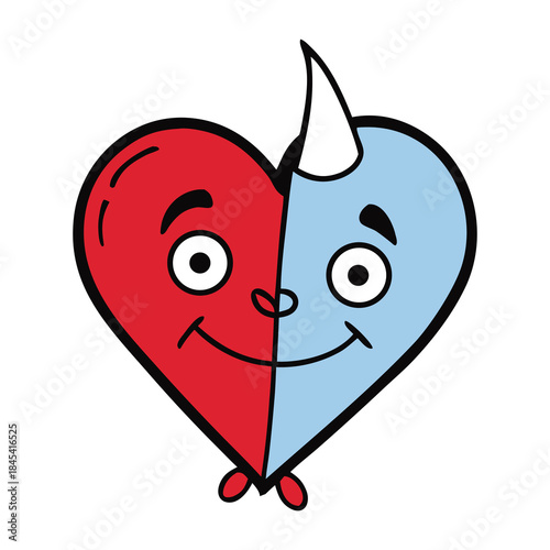 A heart split in two, one side glowing with light and kindness, the other dark and shadowed with malice, symbolizing the duality of good and evil within.
