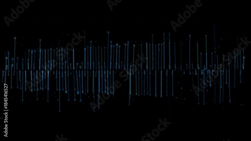 Abstract vertical digital soundwave bars animation in blue tones on black background
