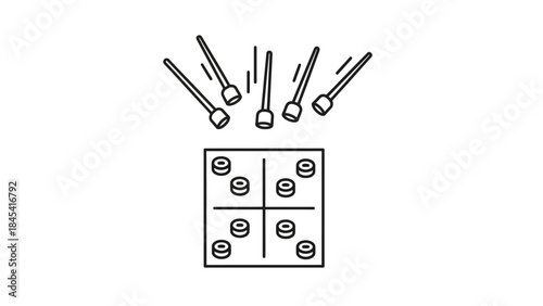 Darts game with targets and flying darts.