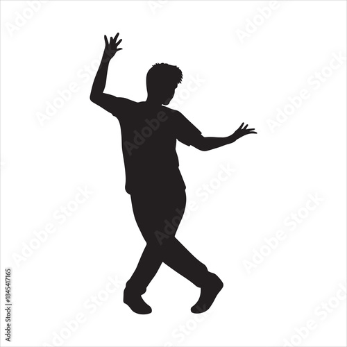 Dynamic silhouette of a young man striking an expressive dance pose with artistic flair isolated on white background, Vector, illustration