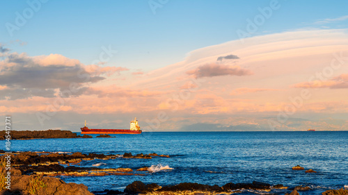 oil tanker of russia shadow fleet used for transportation oil in blue sea. Transport for petroleum products, gas and oil under sanctions