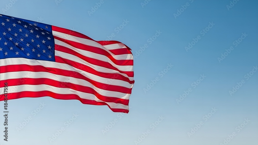 Fototapeta premium American Flag Waving in Sky