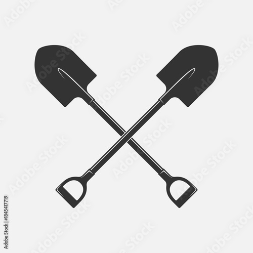Two crossed shovels graphic icon. Shovels isolated symbol on white background. Vector illustration