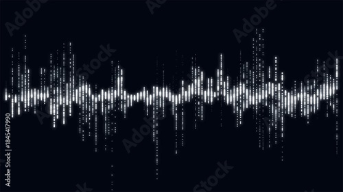 Abstract Black and White Digital Audio Waveform Equalizer Animation,A minimalist monochrome digital audio waveform animation featuring rhythmic sound frequency bars. Ideal for music 