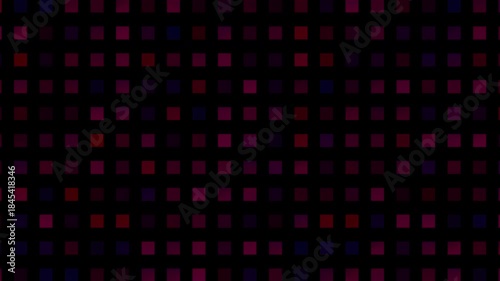 Digital red and purple square grid animation on dark abstract background
