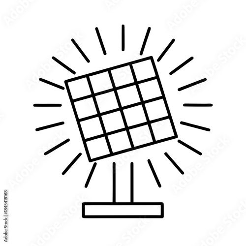 solar panel with sunlight rays icon for web and graphic design