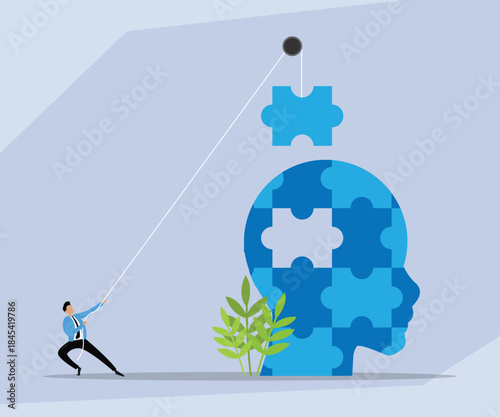 Mental Health and Cognitive Development: Problem Solving and Completing the Puzzle of the Mind 2d flat vector illustration