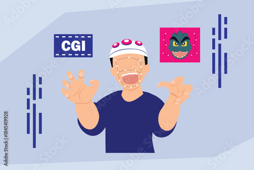 Motion Capture and Facial Tracking: CGI Animation and Game Development 2d flat vector illustration