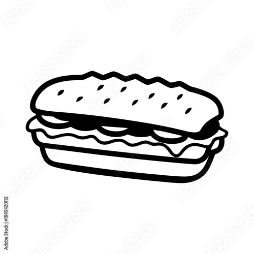 vector clip art cheesesteak sandwich with black outline for web and graphic design