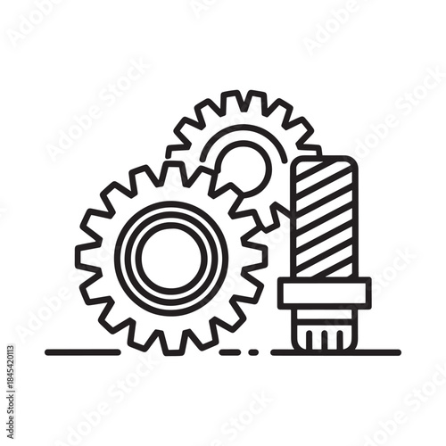 Gears bolt and mechanical components in a linear vector illustration