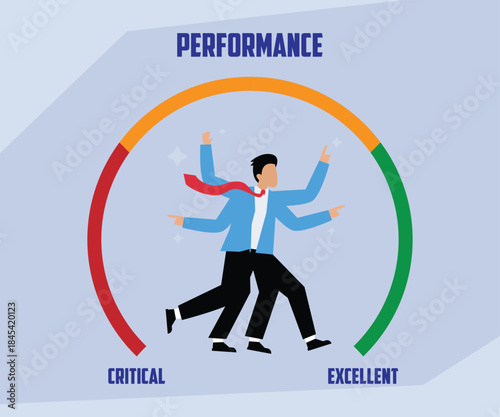 Excellent Performance and Multitasking: Businessman Exceeding Productivity Goals 2d flat vector illustration