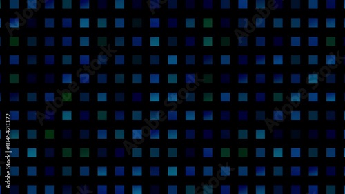 Blue digital square grid pattern on black background in abstract animation
