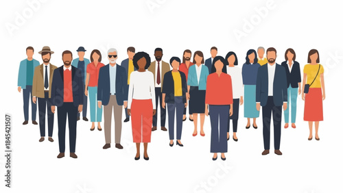 Diverse group of people standing together in a crowd.