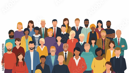 Diverse group of people standing together in a crowd.