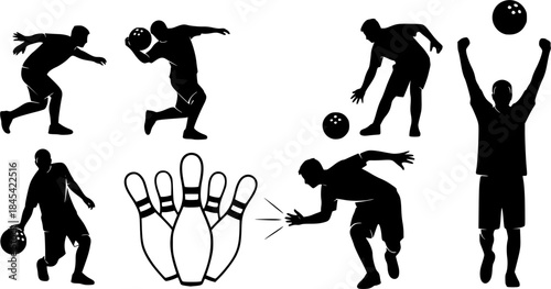 Bowling player silhouettes, Bowling people silhouettes, Bowling player, Bowling player vector