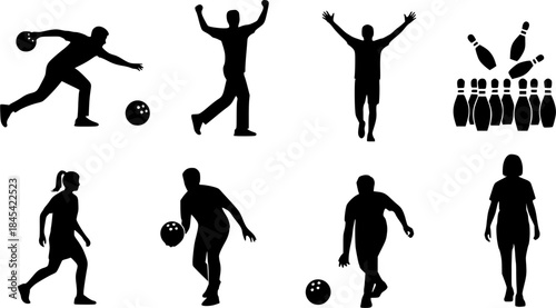 Bowling player silhouettes, Bowling people silhouettes, Bowling player, Bowling player vector