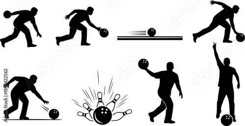 Bowling player silhouettes, Bowling people silhouettes, Bowling player, Bowling player vector