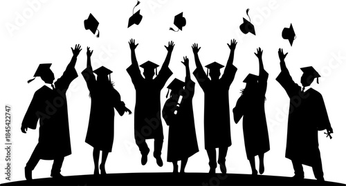 Graduation silhouette, Graduates celebrating silhouettes, Graduation, Graduation vector