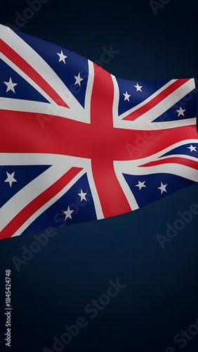 Australian Union Jack Flag Waving on Dark Blue Background