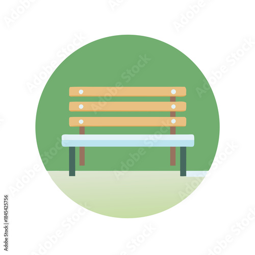 A simple park bench illustration against a circular green background
